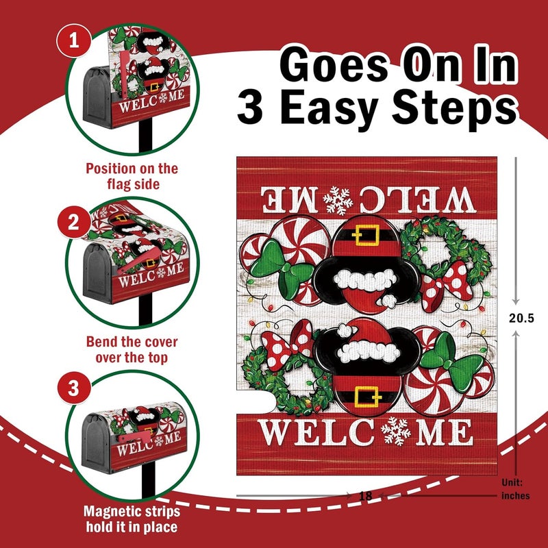 FBCOO Welcome Christmas Santa Mailbox Cover Magnetic Standard Size 20.5" x 18", Xmas Peppermint Candy Wreath Decorative Post Letter Box Decor, Farmhouse Holiday Garden Yard Outdoor Decoration - Image 2